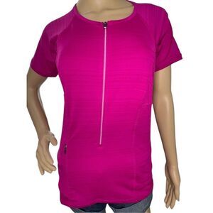 Athleta Short Sleeve Magenta Athletic T-Shirt With Front Zipper